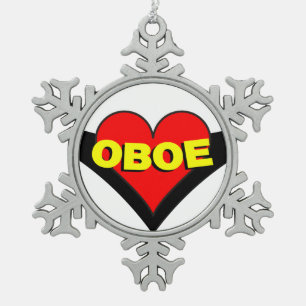 Oboe Over Heart Snowflake Pewter Christmas Ornament