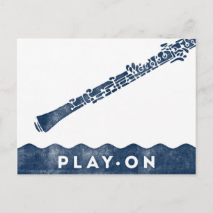 Oboe Postcard - Vintage Retro Navy Blue White