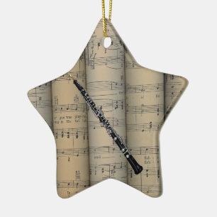 Oboe ~ Rolled Sheet Music Background ~ Musical Ceramic Ornament