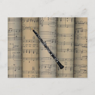 Oboe ~ Rolled Sheet Music Background ~ Musical Postcard