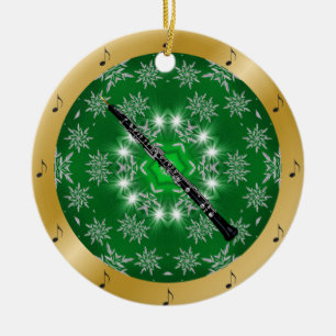 Oboe ~ Silver ~ Green ~ Gold ~ Christmas ~ Ceramic Ornament