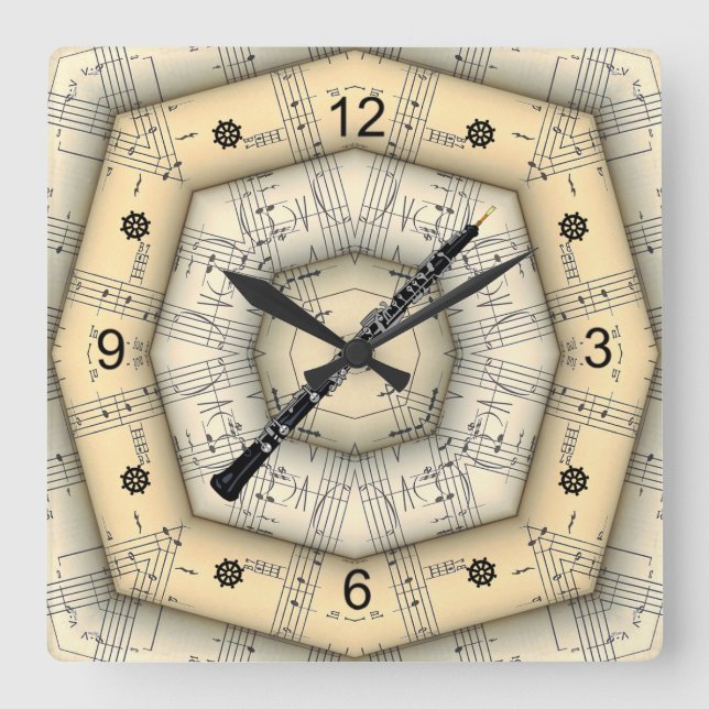 Oboe ~ Strange Musical Design ~ Unique ~ Square Wall Clock (Front)