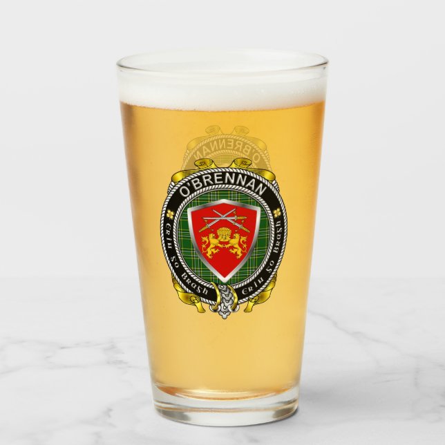O'Brennan/Brennan Irish Shield Beer Glass (Front Filled)