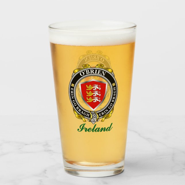 O'Brien/Brien Irish Shield Personalized Beer Glass (Front Filled)