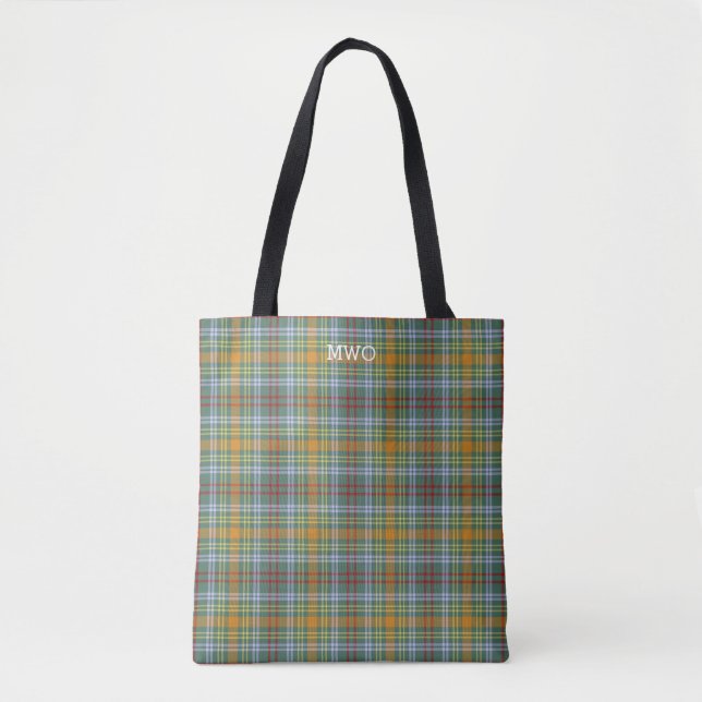 O'Brien Clan Tartan Colourful Plaid Monogram Tote Bag (Front)