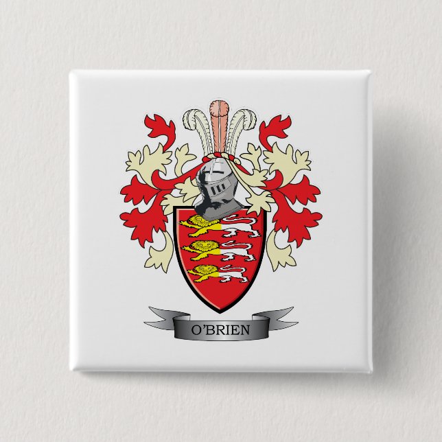 O'Brien Coat of Arms 2 Inch Square Button (Front)