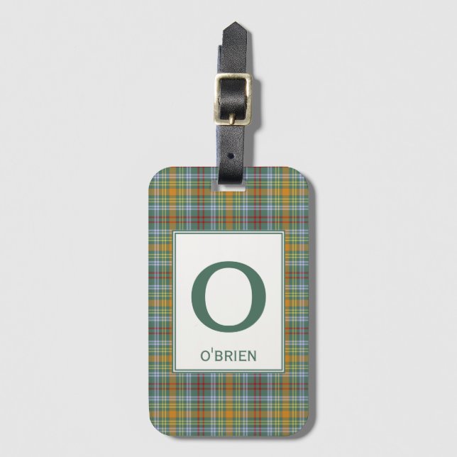 O'Brien Tartan Green Plaid Pattern Luggage Tag (Front Vertical)