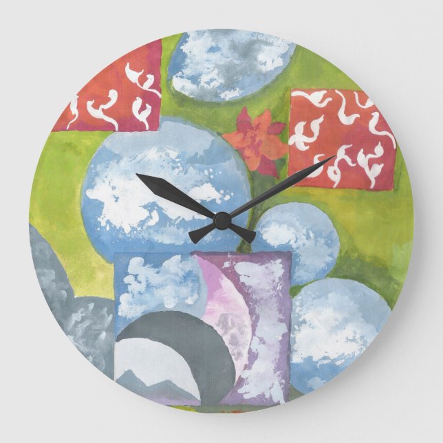 Observance Folk Art by AnyaC Large Clock (Front)