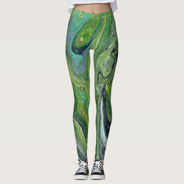 Obsession 3 Wild Green Abstract Leggings (Front)