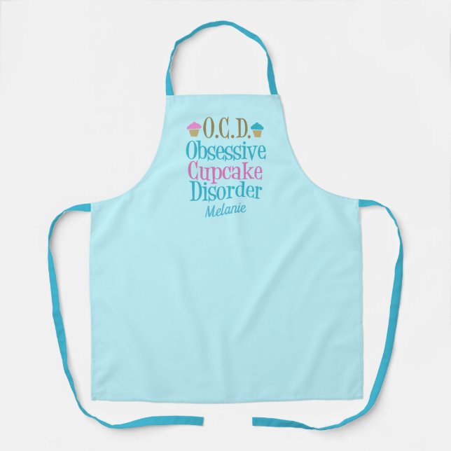 Obsessive Cupcake Disorder Pretty Blue Monogram Apron (Front)