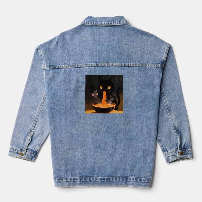 Obsidian Cat & Daring Mouse – Midnight Ramen Feast Denim Jacket (Back)