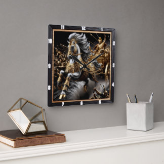 Obsidian Chariot: Lightning's Strike Square Wall Clock