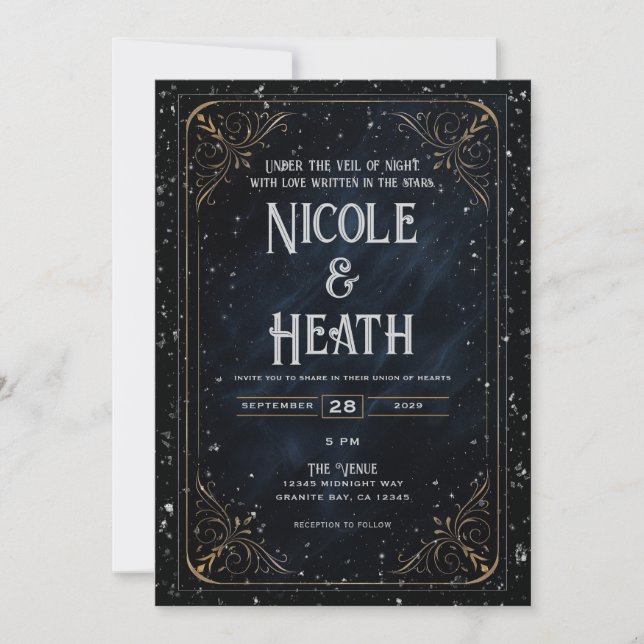 Obsidian Oracle Midnight Elegance Wedding  Invitation (Front)