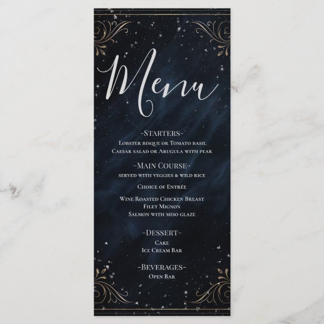 Obsidian Oracle Midnight Elegance Wedding Menu (Front)