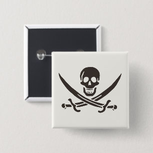 Obsidian Skull Swords Pirate flag of Calico Jack 2 Inch Square Button