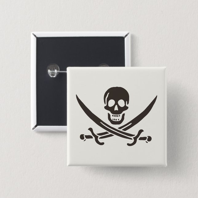 Obsidian Skull Swords Pirate flag of Calico Jack 2 Inch Square Button (Front & Back)