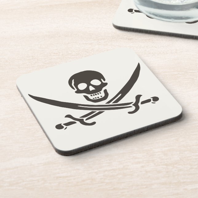 Obsidian Skull Swords Pirate flag of Calico Jack Coaster (Left Side)
