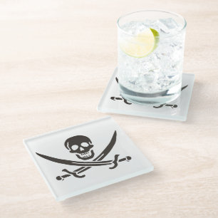 Obsidian Skull Swords Pirate flag of Calico Jack Glass Coaster