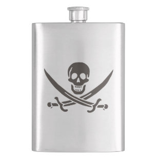 Obsidian Skull Swords Pirate flag of Calico Jack Hip Flask