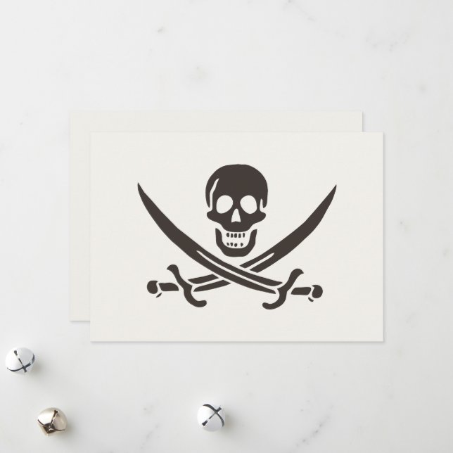 Obsidian Skull Swords Pirate flag of Calico Jack Holiday Card (Front/Back In Situ)