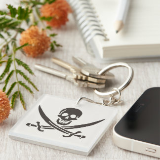 Obsidian Skull Swords Pirate flag of Calico Jack Keychain