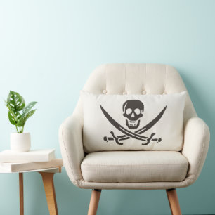 Obsidian Skull Swords Pirate flag of Calico Jack Lumbar Pillow