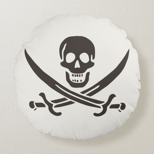 Obsidian Skull Swords Pirate flag of Calico Jack Round Pillow (Front)