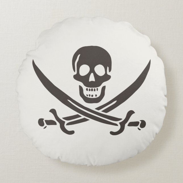 Obsidian Skull Swords Pirate flag of Calico Jack Round Pillow (Front)