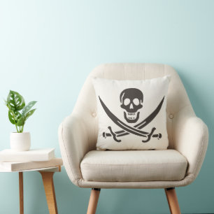 Obsidian Skull Swords Pirate flag of Calico Jack Throw Pillow