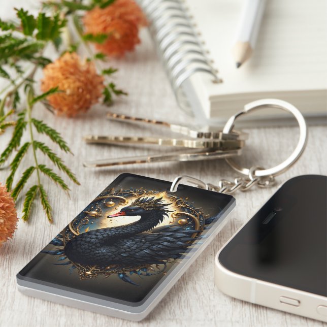 Obsidian Swan of Silent Grace – Dark Fantasy  Keychain (Front Right)