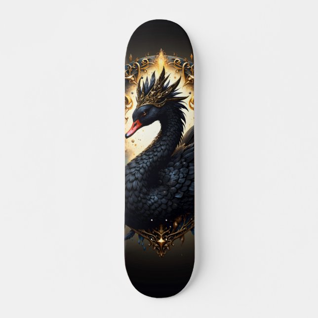Obsidian Swan of Silent Grace – Dark Fantasy  Skateboard (Front)