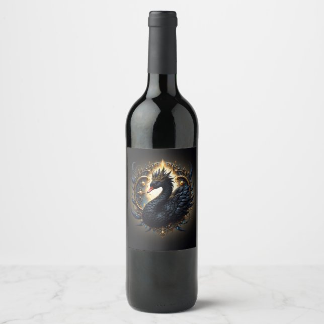 Obsidian Swan of Silent Grace – Dark Fantasy  Wine Label (Front)