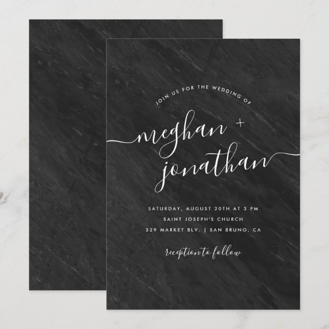 Obsidienne | Faire-part de mariage en marbre noir (Devant / Derrière)