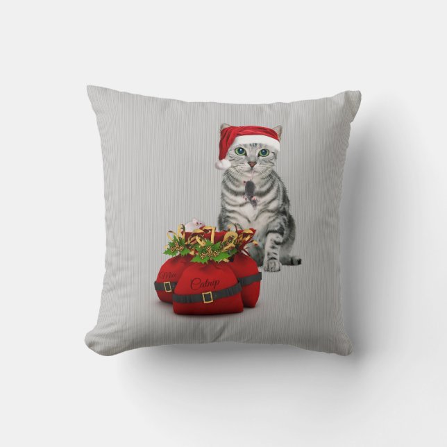 OBSOLETE Cat and Mouse Christmas Monogram Throw Pillow (Front)