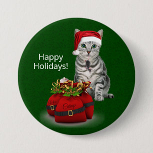 OBSOLETE Cat and Mouse Christmas on Green 3 Inch Round Button