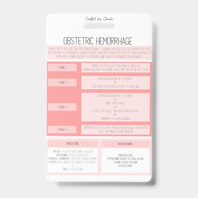 Obstetric Hemorrhage Reference Nurse Badge (Front)