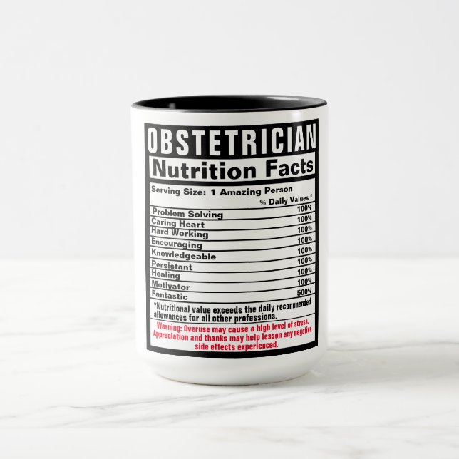 Obstetrician Doctor Funny Nutrional Facts  Mug (Center)