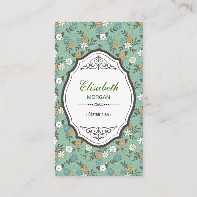 Obstetrician - Elegant Vintage Floral Business Card (Front)