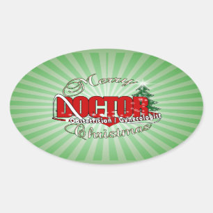 OBSTETRICIAN / GYNECOLOGIST CHRISTMAS DOCTOR OVAL STICKER
