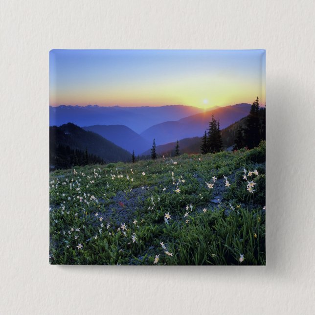 Obstruciton Point Sunset, Olympic NP, WA, USA 2 Inch Square Button (Front)