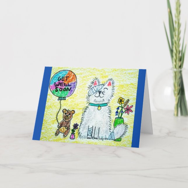 Obtenez Bien Bientôt - Carte Chat Cute (Devant)