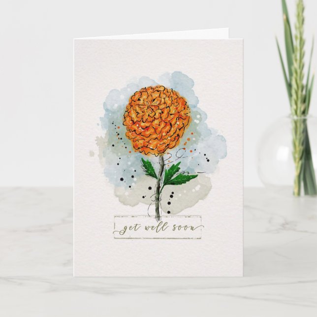 Obtenez Bien Bientôt Carte Fleur Orange Aquarelle (Devant)