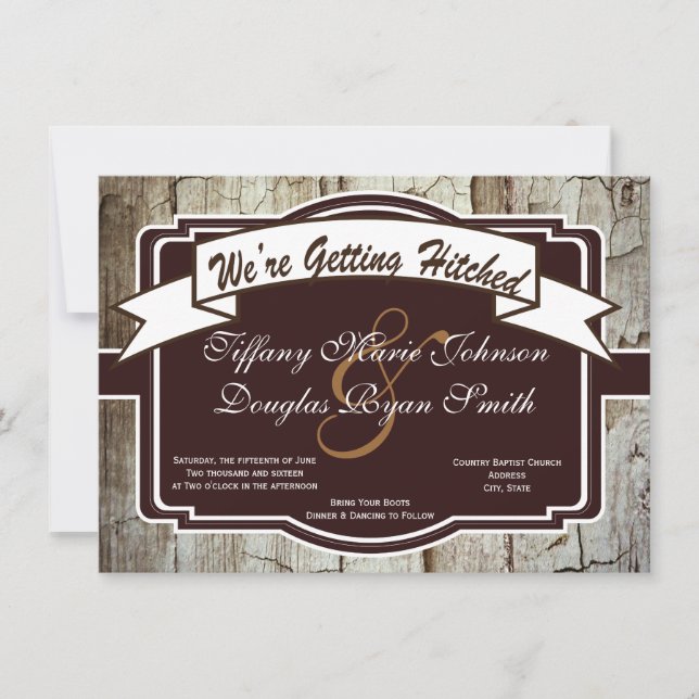 Obtenir des invitations de mariage rustique en boi (Devant)