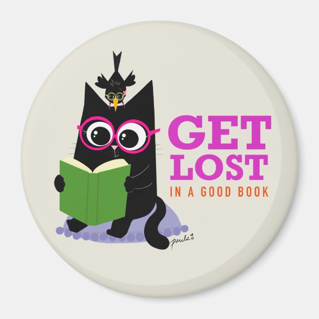 Obtenir perdu dans un bon livre - Rond Magnet (Devant)