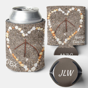 OBX Beach NC Seashell Heart Peace Sign Can Cooler