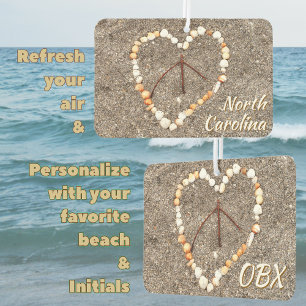OBX Beach NC Seashell Heart Peace Sign Souvenir Air Freshener