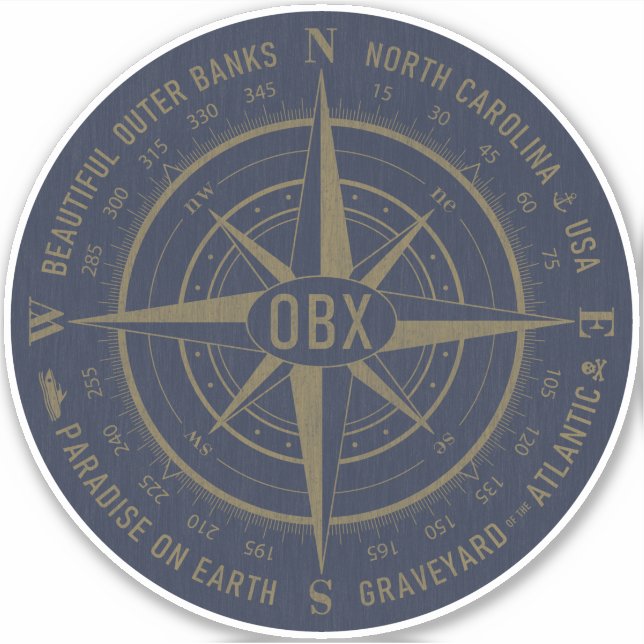 OBX Compass Outer Banks Vintage Gold Navy Blue (Front)