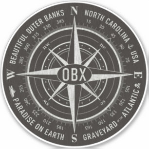 OBX Compass Outer Banks Vintage Shell White Black