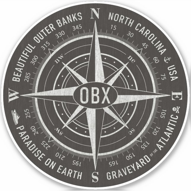 OBX Compass Outer Banks Vintage Shell White Black (Front)
