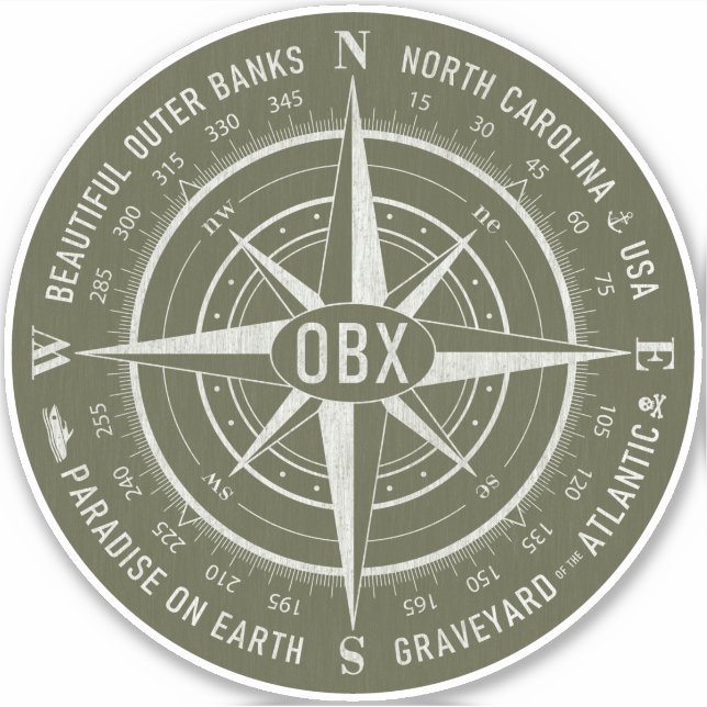 OBX Compass Outer Banks Vintage White Army Green (Front)
